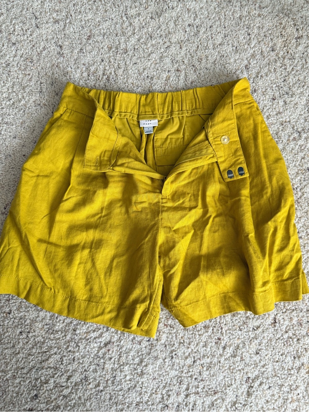 a new day Mustard High-Waist Linen-Blend Shorts